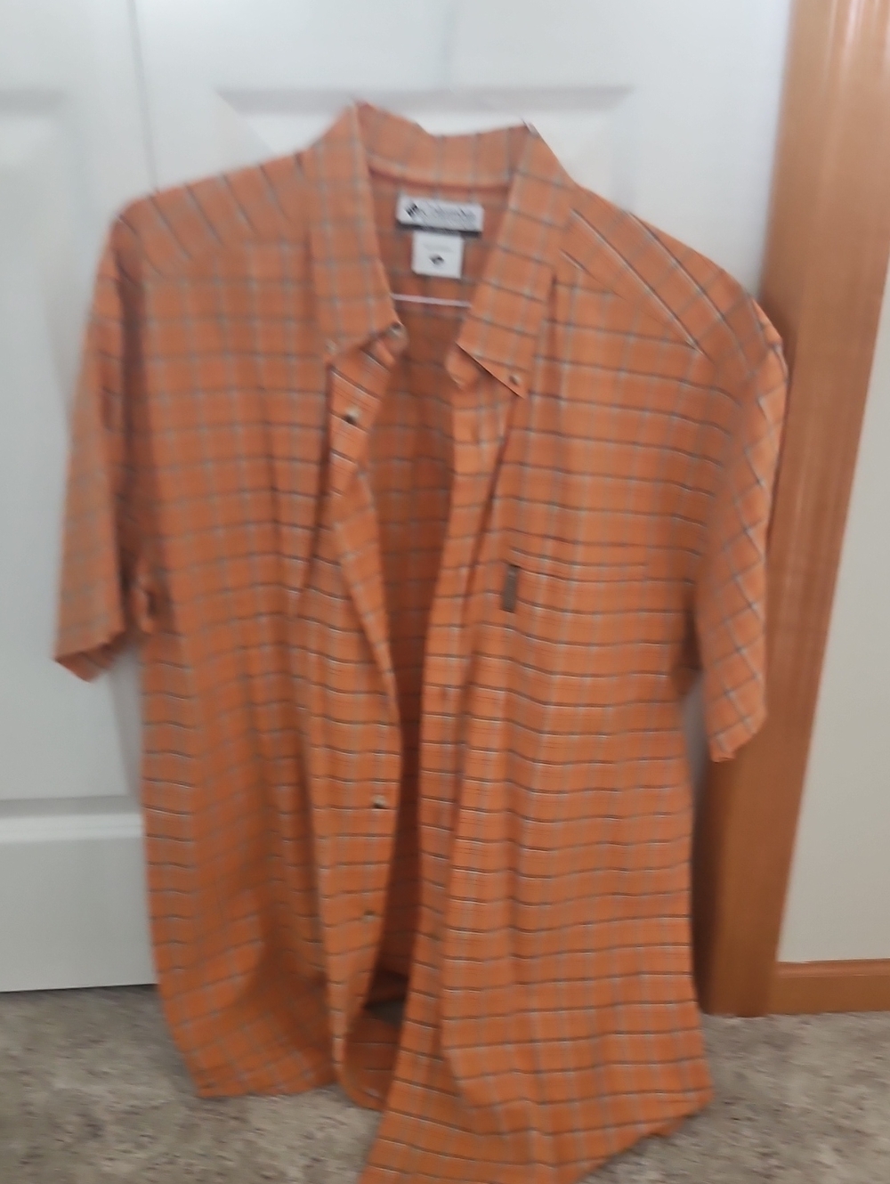 Columbia Casual Orange Plaid Short-Sleeve Shirt